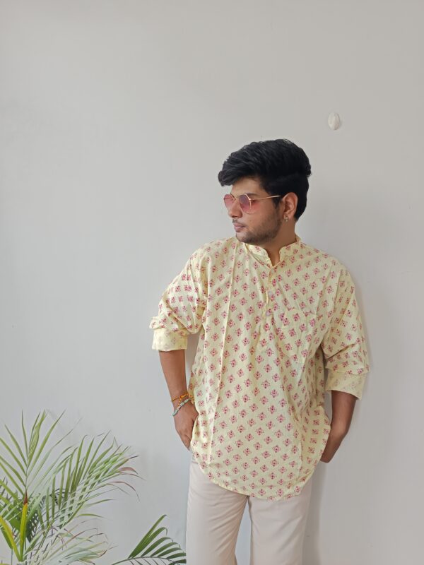 Yellow And Red Motif Short Kurta