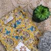 Yellow Base With All-over Floral Motif Hand-Print Cotton Shirt (4)