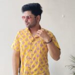 Yellow With Pink Buti Print Cotton Shirt 1