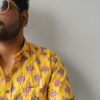 Yellow With Pink Buti Print Cotton Shirt 2