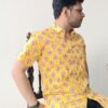 Yellow With Pink Buti Print Cotton Shirt 3