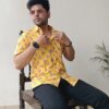 Yellow With Pink Buti Print Cotton Shirt 4