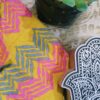 Yellow Base With Pink Green Zigzag Hand-Print Cotton Shirt (2)