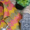 Yellow Base With Pink Green Zigzag Hand-Print Cotton Shirt (3)