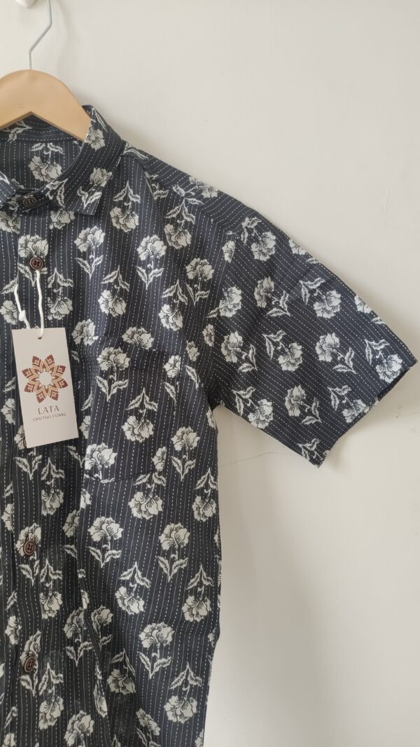 Black Base White Buti Handprinted Cotton Shirt (3)