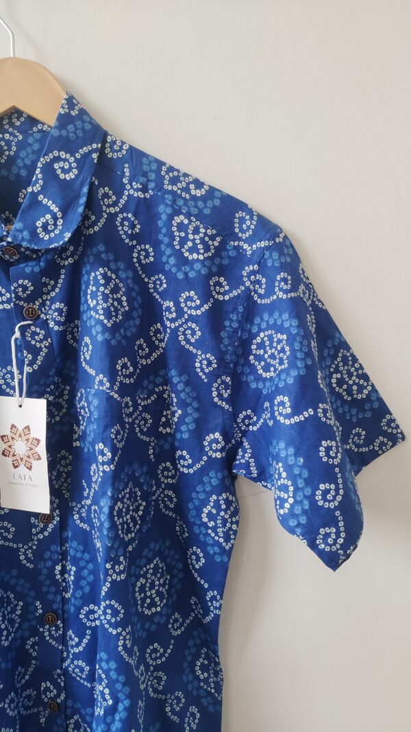 Blue Bandhini Print Cotton Shirt 2