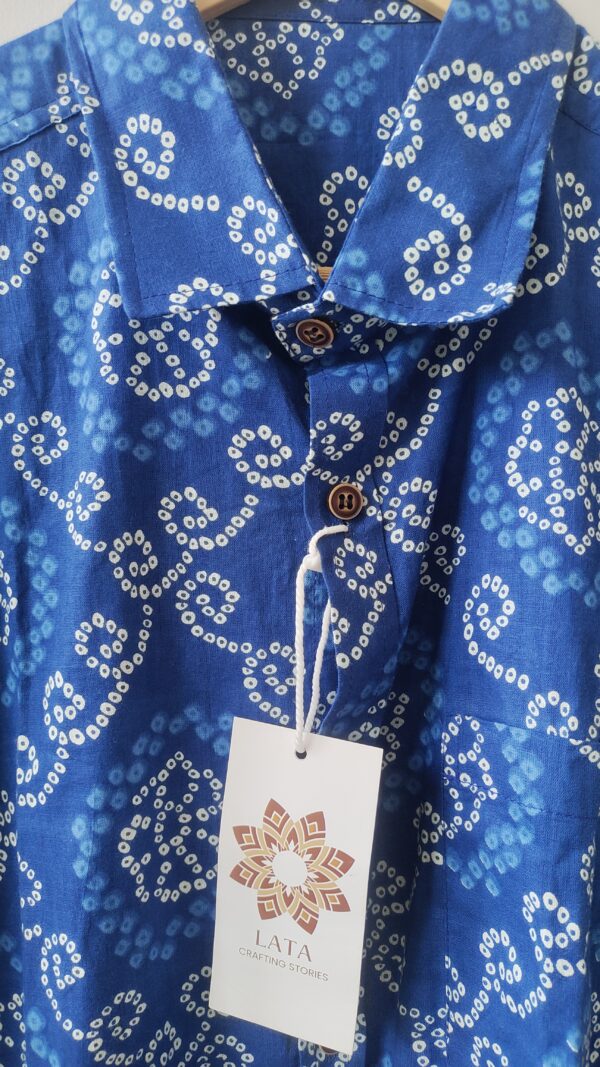 Blue Bandhini Print Cotton Shirt 3