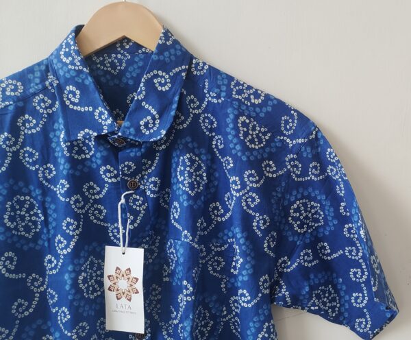Blue Bandhini Print Cotton Shirt 4
