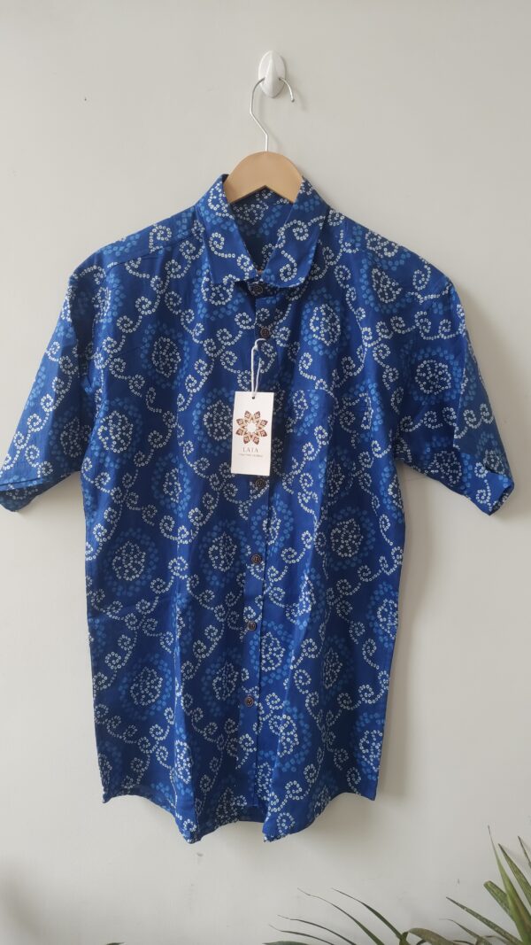 Blue Bandhini Print Cotton Shirt