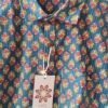 Blue Base Red Flower Buti Printed Cotton Shirt