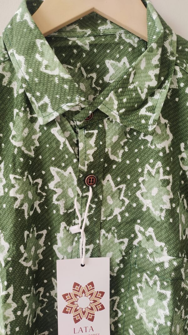 Green Floral Batik Printed Cotton Shirt (2)