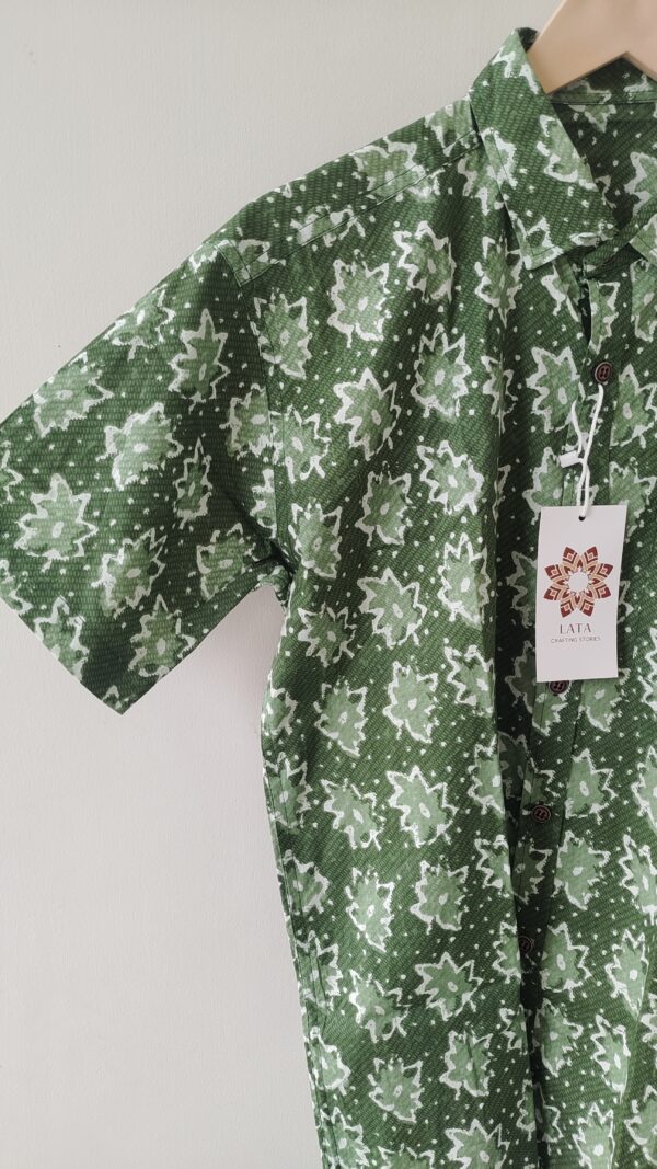 Green Floral Batik Printed Cotton Shirt