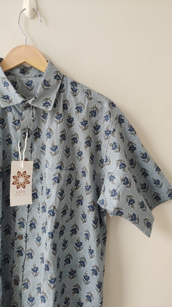 Grey Blue Buti HandPrinted Cotton Shirt (2)