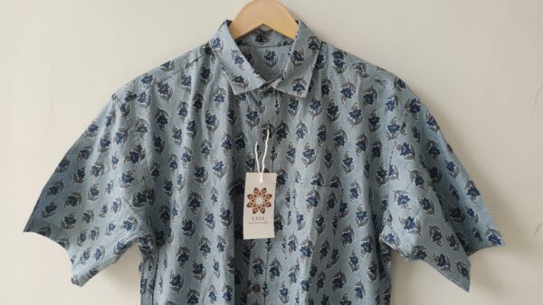 Grey Blue Buti HandPrinted Cotton Shirt (3)