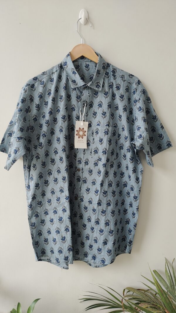 Grey Blue Buti HandPrinted Cotton Shirt (4)