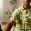 White And Light Green Floral Handprinted Cotton Shirt (5)