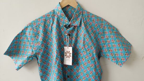 Light Blue Red Buti HandPrinted Cotton Shirt (3)