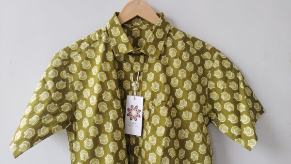 Lime Yellow Floral Buti Printed Cotton Shirt (3)