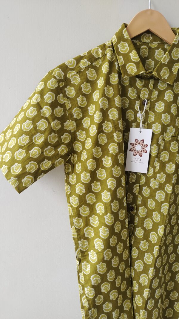 Lime Yellow Floral Buti Printed Cotton Shirt