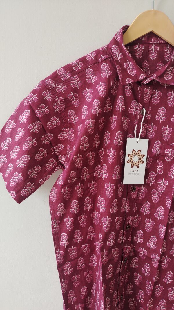 Magenta Floral Buti HandPrinted Cotton Shirt (2)