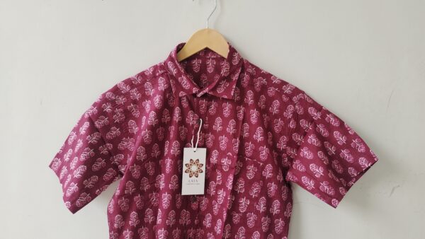 Magenta Floral Buti HandPrinted Cotton Shirt (4)