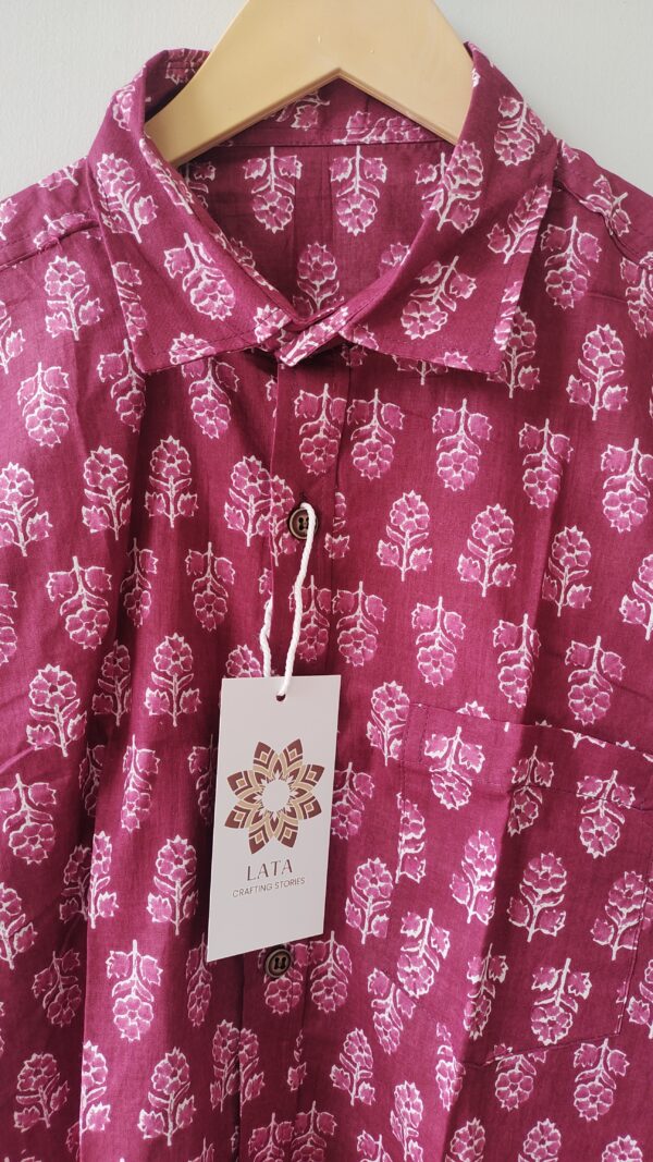 Magenta Floral Buti HandPrinted Cotton Shirt