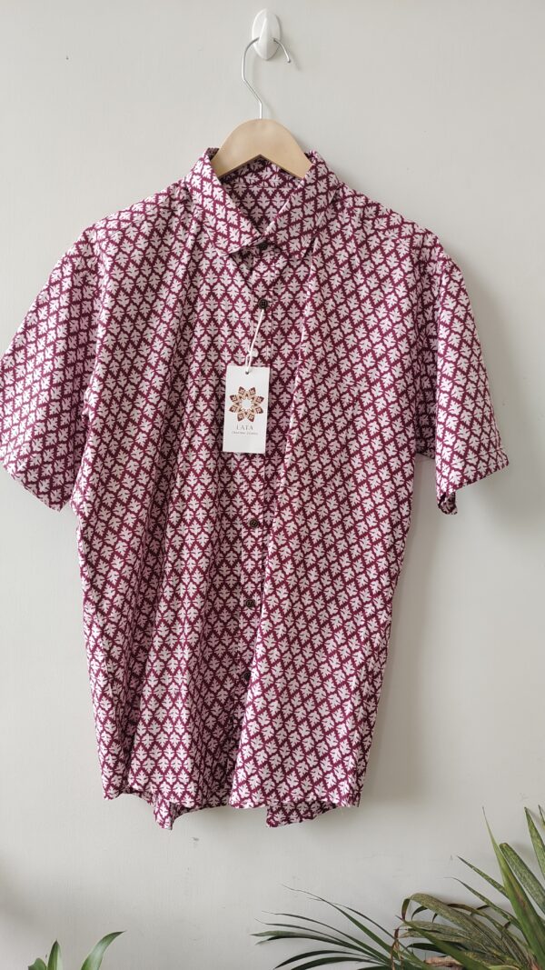 Magenta White Floral Buti HandPrinted Cotton Shirt (2)