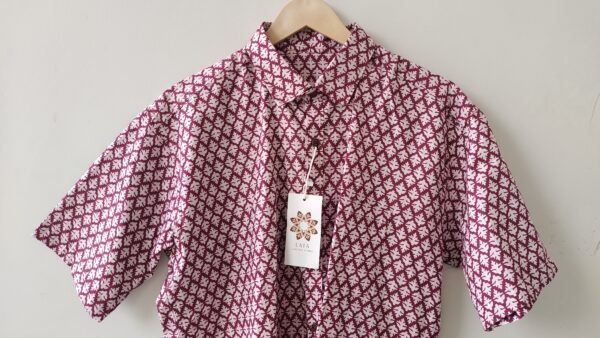 Magenta White Floral Buti HandPrinted Cotton Shirt (4)