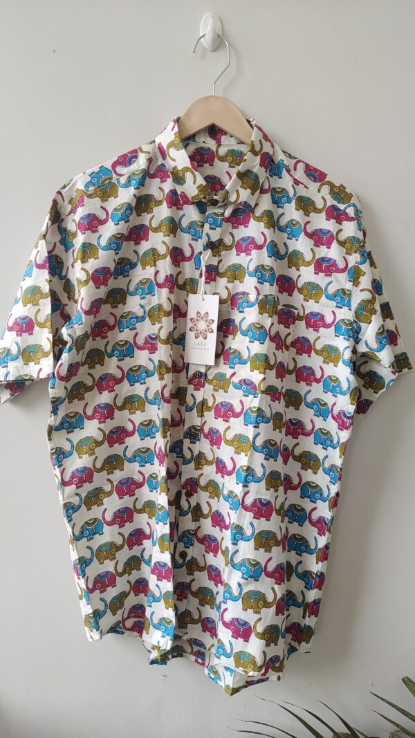 Multi Colour White Base Elephant Motif Cotton Shirt (2)