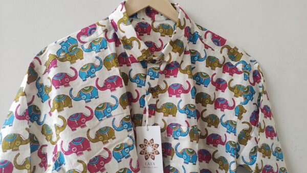 Multi Colour White Base Elephant Motif Cotton Shirt (3)