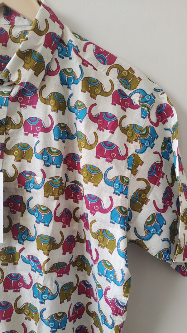Multi Colour White Base Elephant Motif Cotton Shirt (4)