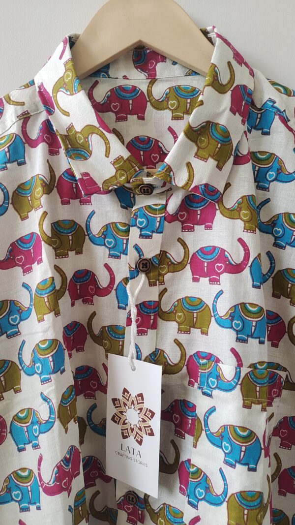 Multi Colour White Base Elephant Motif Cotton Shirt