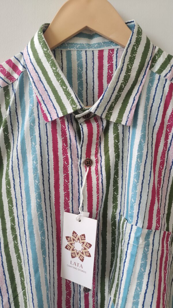 Multi Colour White Base Striped Cotton Shirt (2)