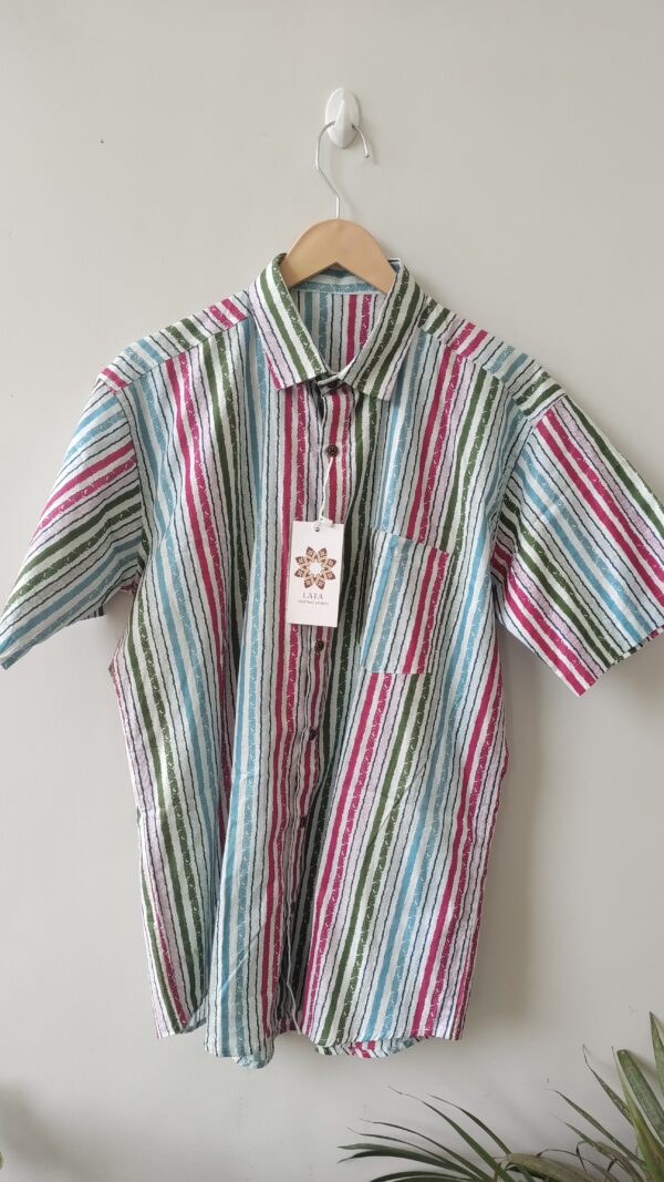 Multi Colour White Base Striped Cotton Shirt