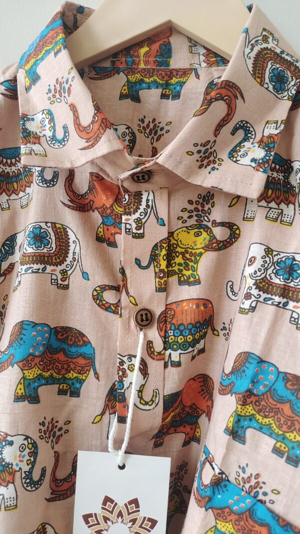 Multi colour Beige Base Elephant Motif Cotton Shirt (2)