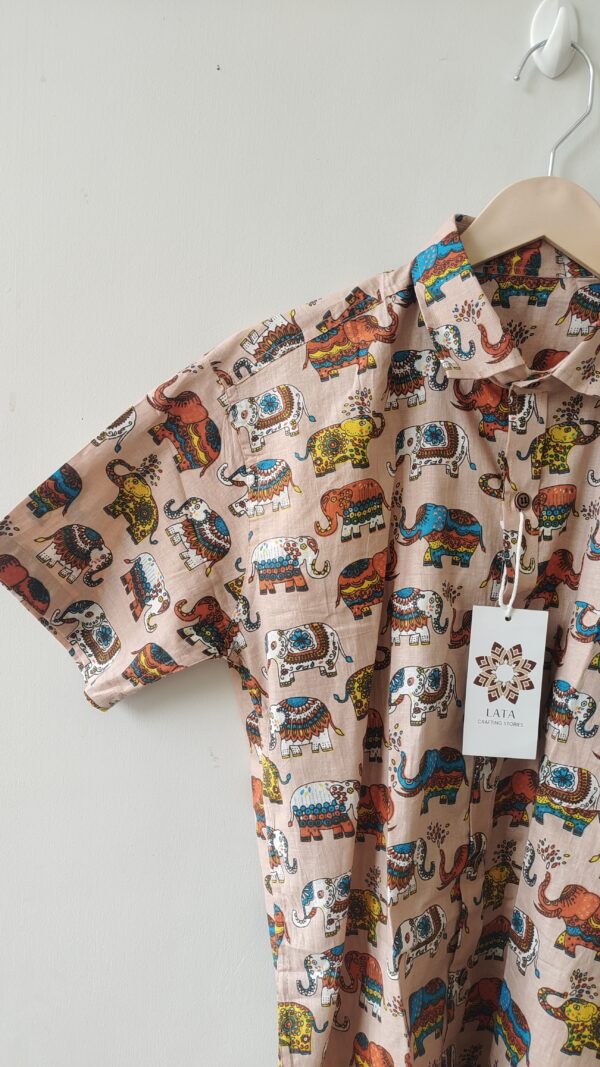 Multi colour Beige Base Elephant Motif Cotton Shirt (3)