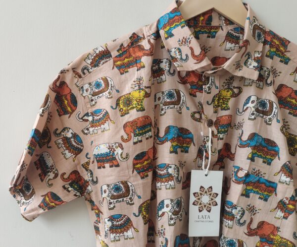 Multi colour Beige Base Elephant Motif Cotton Shirt (4)