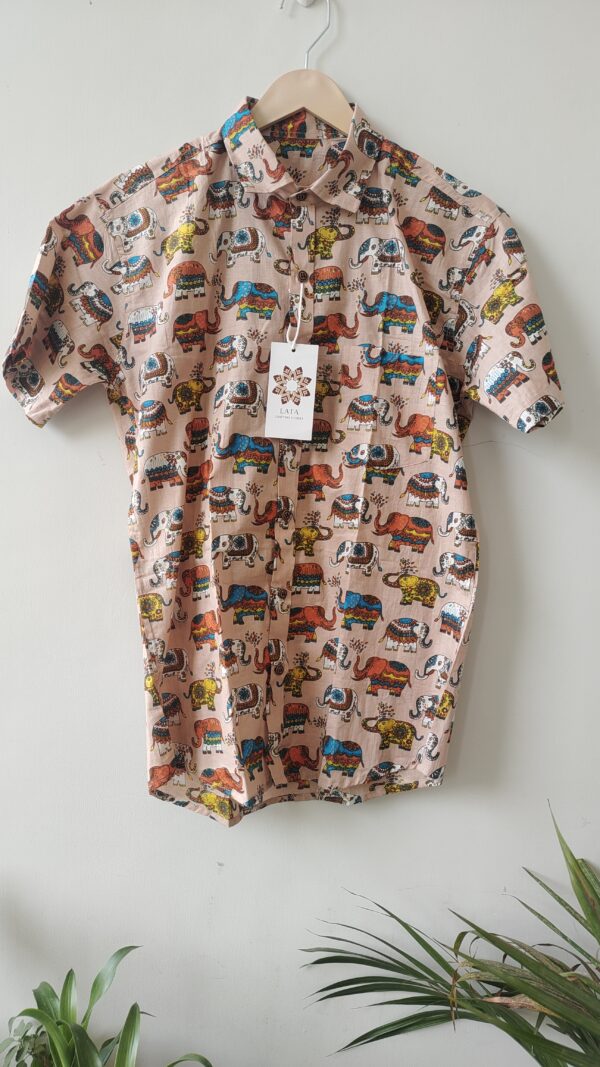 Multi colour Beige Base Elephant Motif Cotton Shirt