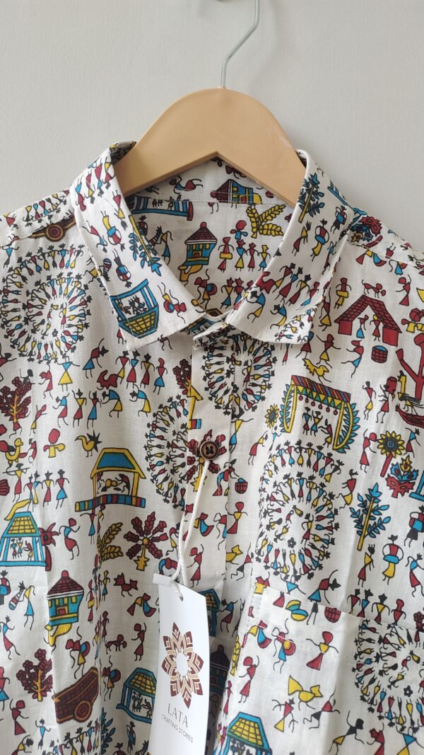 Multi colour White Base Warli Cotton Shirt (2)