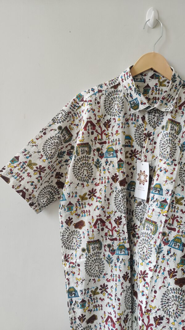Multi colour White Base Warli Cotton Shirt (3)