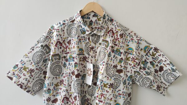 Multi colour White Base Warli Cotton Shirt (4)