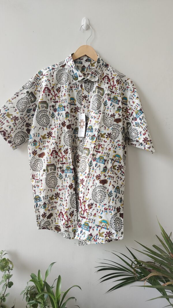 Multi colour White Base Warli Cotton Shirt