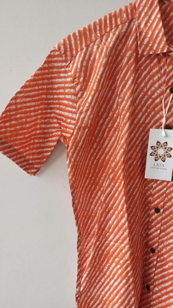 Orange Lehriya Printed Cotton Shirt (2)