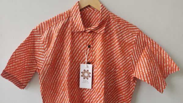 Orange Lehriya Printed Cotton Shirt (3)