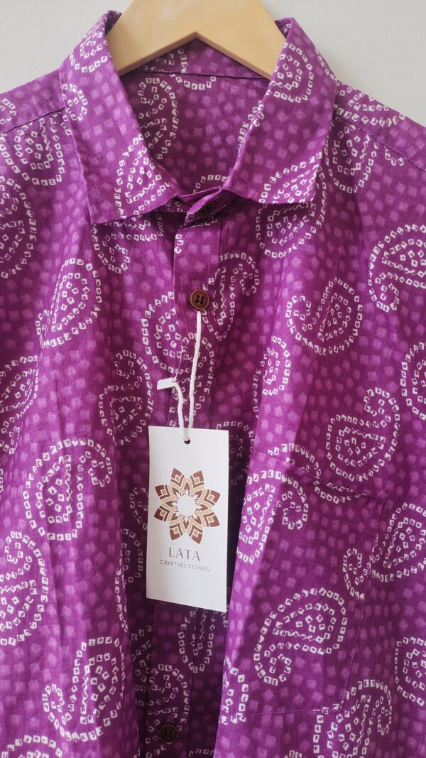 Purple Bandhini Print Cotton Shirt (2)