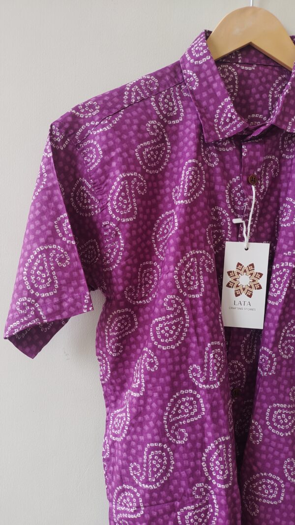 Purple Bandhini Print Cotton Shirt (3)