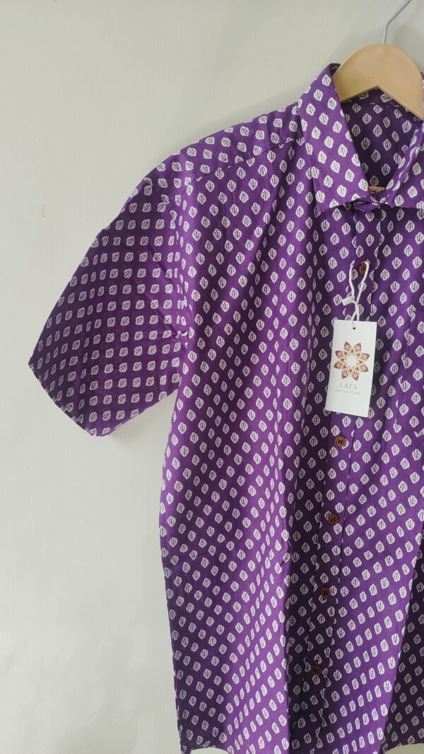 Purple Base White Buti Printed Cotton Shirt (2)