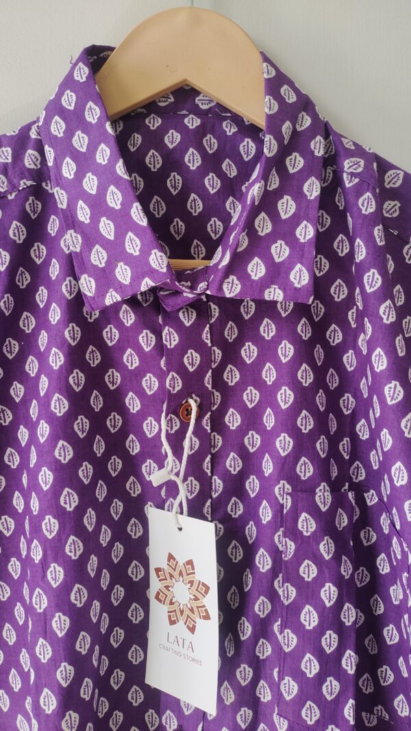 Purple Base White Buti Printed Cotton Shirt