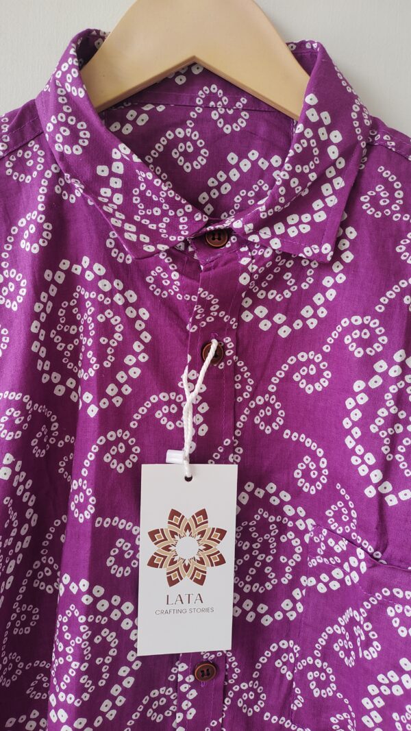 Purple Floral Bandhani Printed Cotton Shirt
