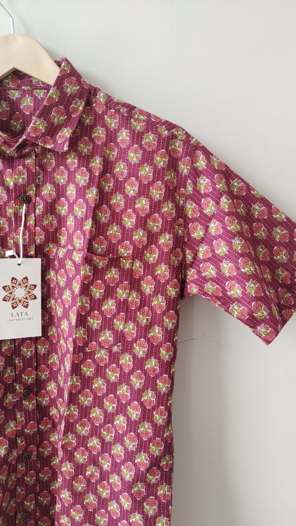 Red Base Floral Buti HandPrinted Cotton Shirt (2)